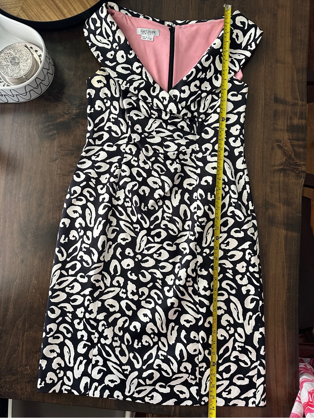 Kay Unger Black White Leopard Print Sheath Dress Size 14 Cocktail Career - Picture 13 of 13